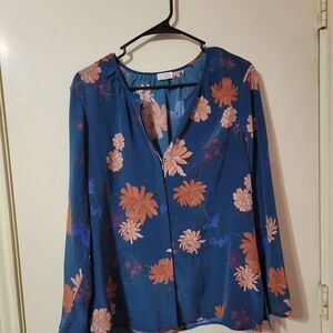 Ecru Blue and Pink Floral Blouse